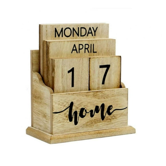 Home Sweet Home Vintage Wooden Perpetual Calendar Desk Top Eternal Calender